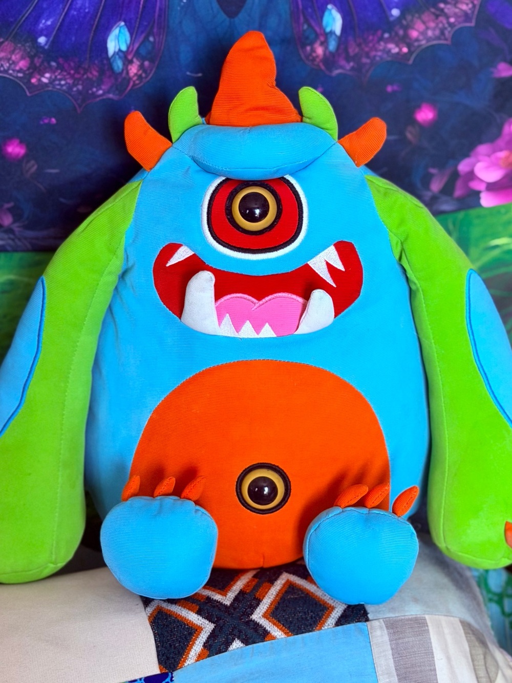 Vintage, Rare Plush Monster Stuffed Toy - Blue, Green & Orange